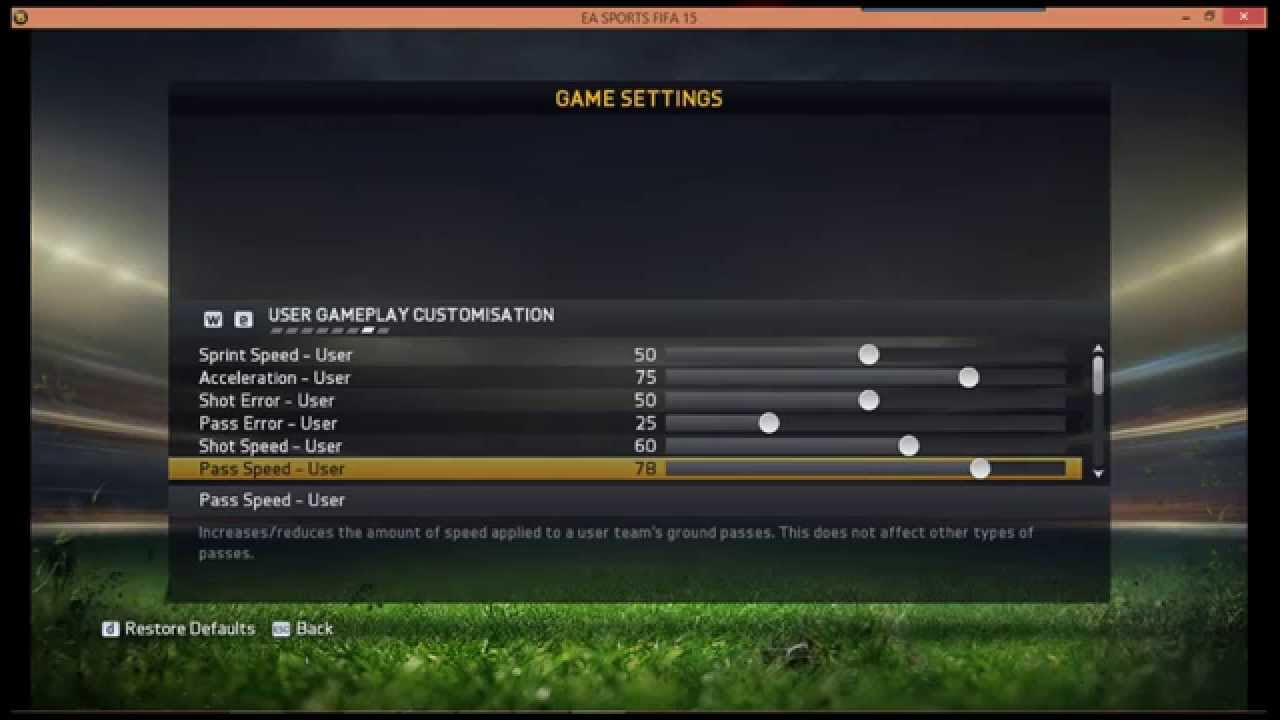FIFA15 best settings for USER GAMEPLAY CUSTOMIZATION