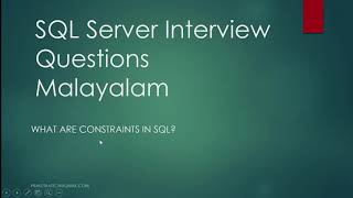 SQL Server Interview Questions | What are Constraints in SQL? | Malayalam