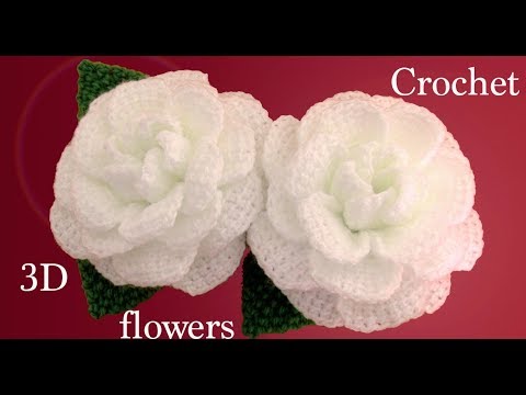 Como hacer flores en 3D Camelias a Crochet con hojas tejido tallermanualperu