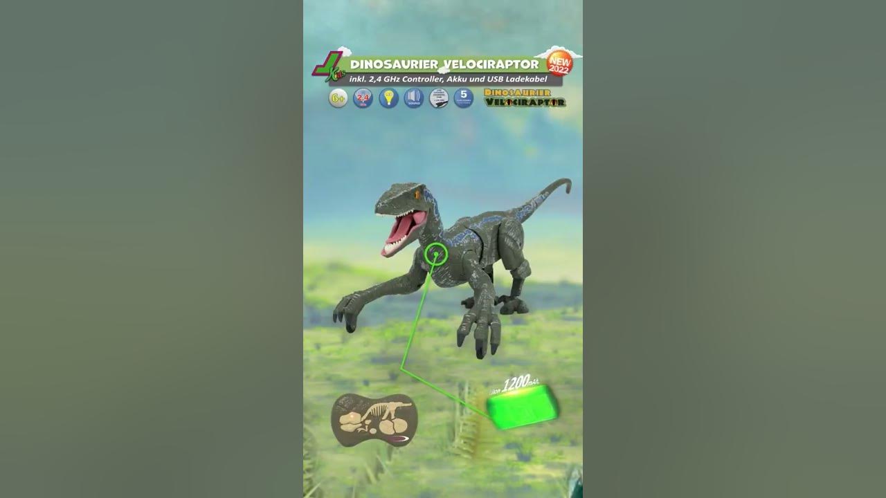 Remote Control play GHz Velociraptor Dinosaurier Ladegerät Akku+ 2,4 | just | YouTube JAMARA | - USB