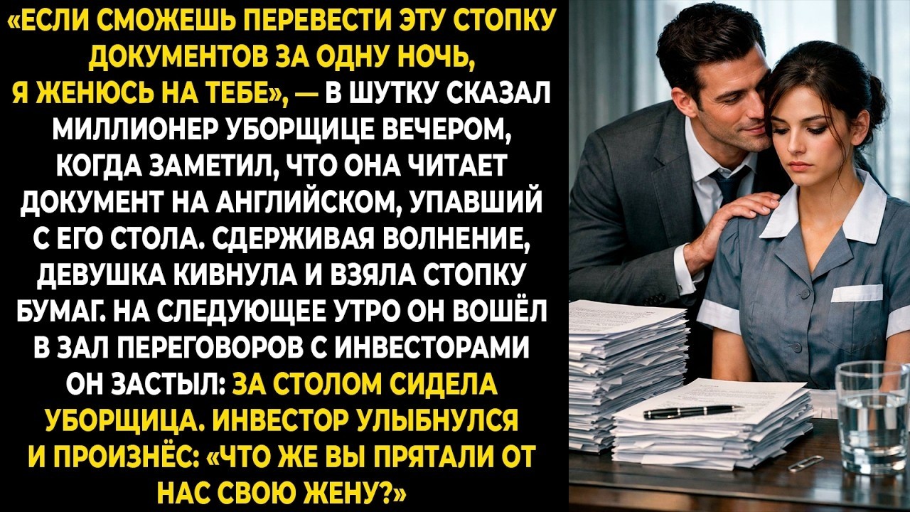 «Если сможешь перевести эту стопку документов за одну ночь, я женюсь на тебе», — в шутку сказал ...