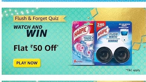 Amazon Flush & Forget Quiz | Harpic | Flat ₹50 off | Today Answer | Amazon Coupon | Answer | Collect