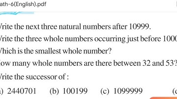 6th class 2.1 exercise natural number, whole numbers , predecessors CBSE PSEB