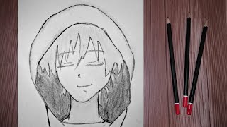 رسم انمي سهل | رسم انمي ولد حزين يرتدي قبعة بالرصاص للمبتدئين | Draw Anime Boy