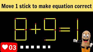 Matchstick Puzzle.Move 1 stick to make equation correct #matchstickpuzzle #matchstickriddles