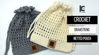 Crochet Drawstring Netted Pouch ( Free Pattern )