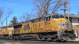 UP 8064 Leads a Stack Train, West Chicago, IL, 4/19/20