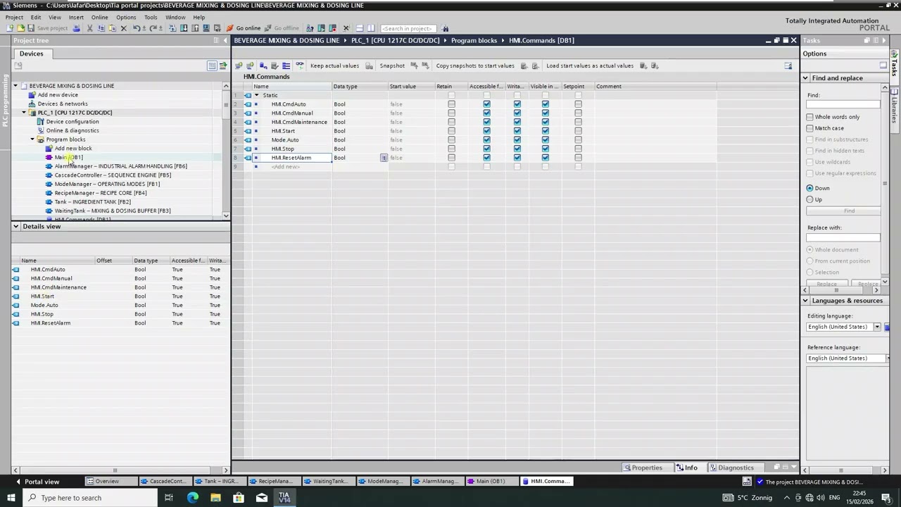 Проект TIA Portal SCL: Линия смешивания и дозирования напитков | Интеграция OB1, рецепты, каскади...