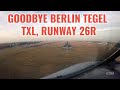 Goodbye Berlin Tegel, TXL, Runway 26R: Autumn approach and landing. Cockpit view Airbus A320. 4k.