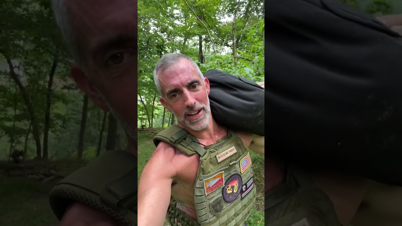 Home Trail Workout. 1 mile Ruck with Weight Vest + 70 lb Sandbag. 
