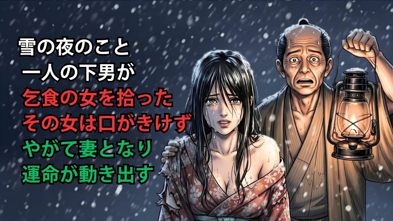 【なぜ】雪の夜に拾った乞食女を妻にした下男が、一夜にして富を得たのか？口のきけぬ妻が「炭の絵」で暴いた悪事と涙の結末 | 実話風 | 伝説 | 昔話 | 説話 | 民話