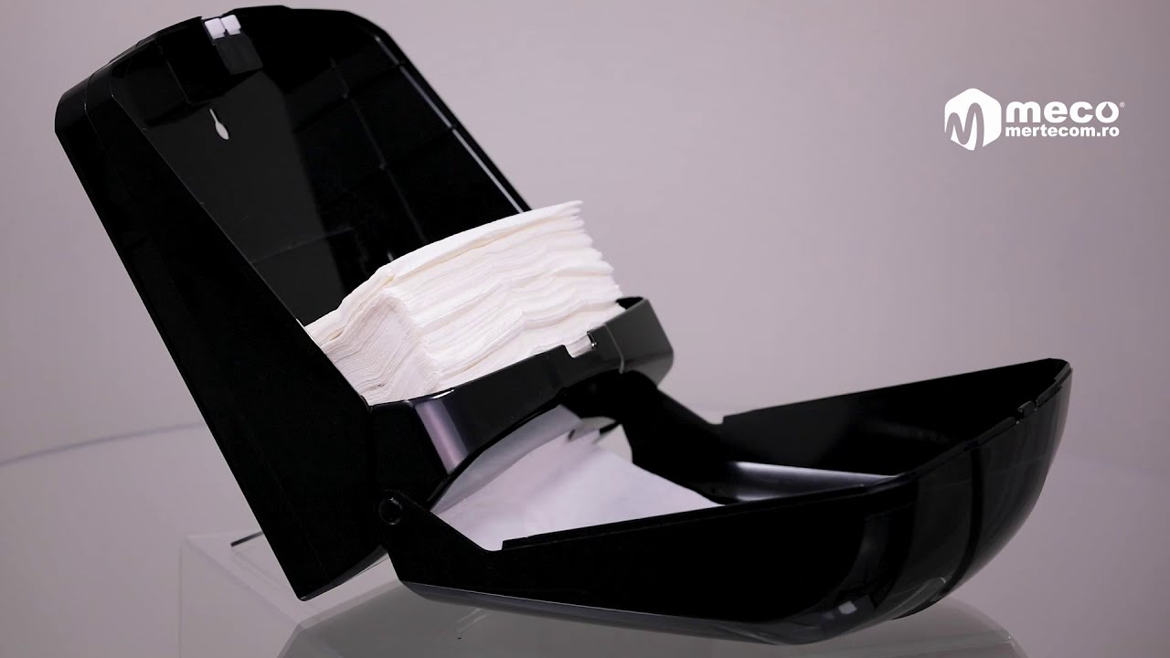 Dispenser prosoape hârtie plastic negru Meco K4B - Youtube Video1