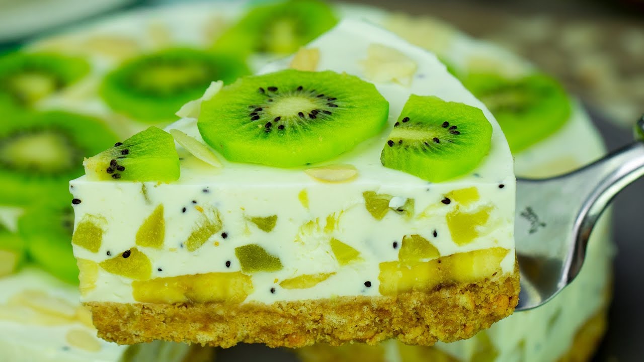 Ein leckerer, kalorienarmer Kuchen, ohne backen! Kiwi- und ...