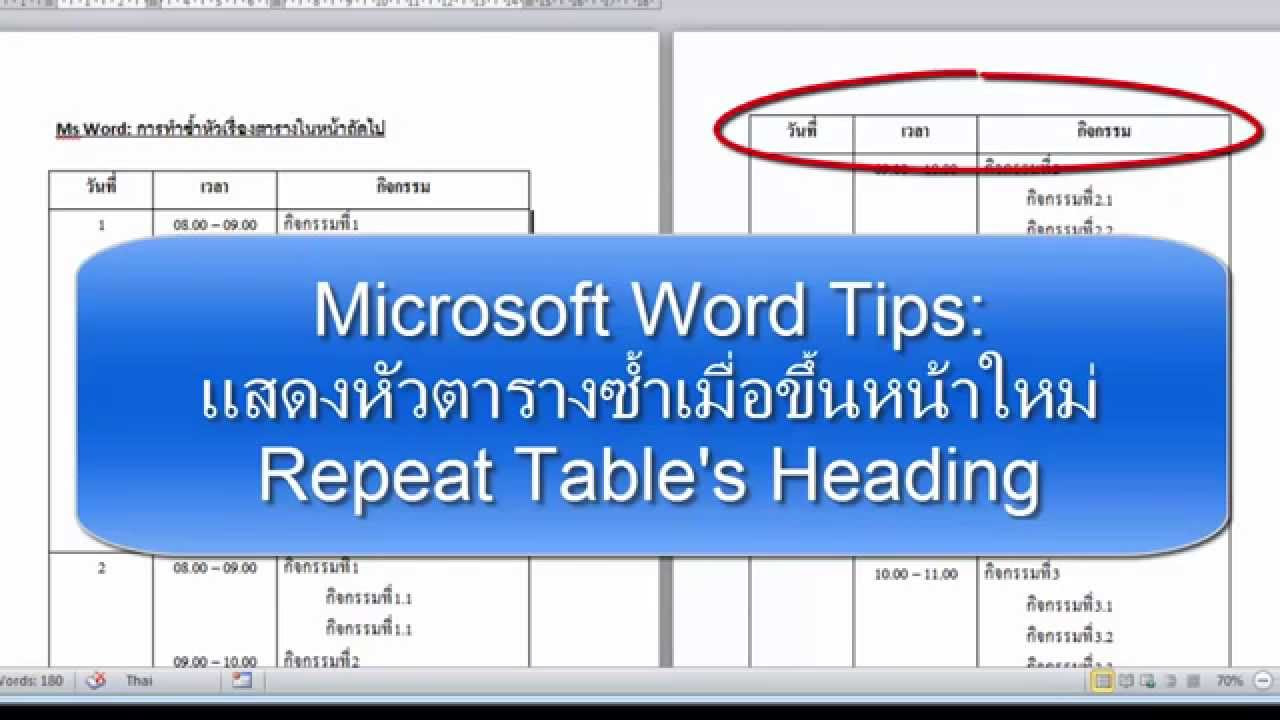 การสร้างตารางใน word 2022 Update Ms Word Tips: ให้แสดงหัวตารางซ้ำเมื่อขึ้นหน้าใหม่