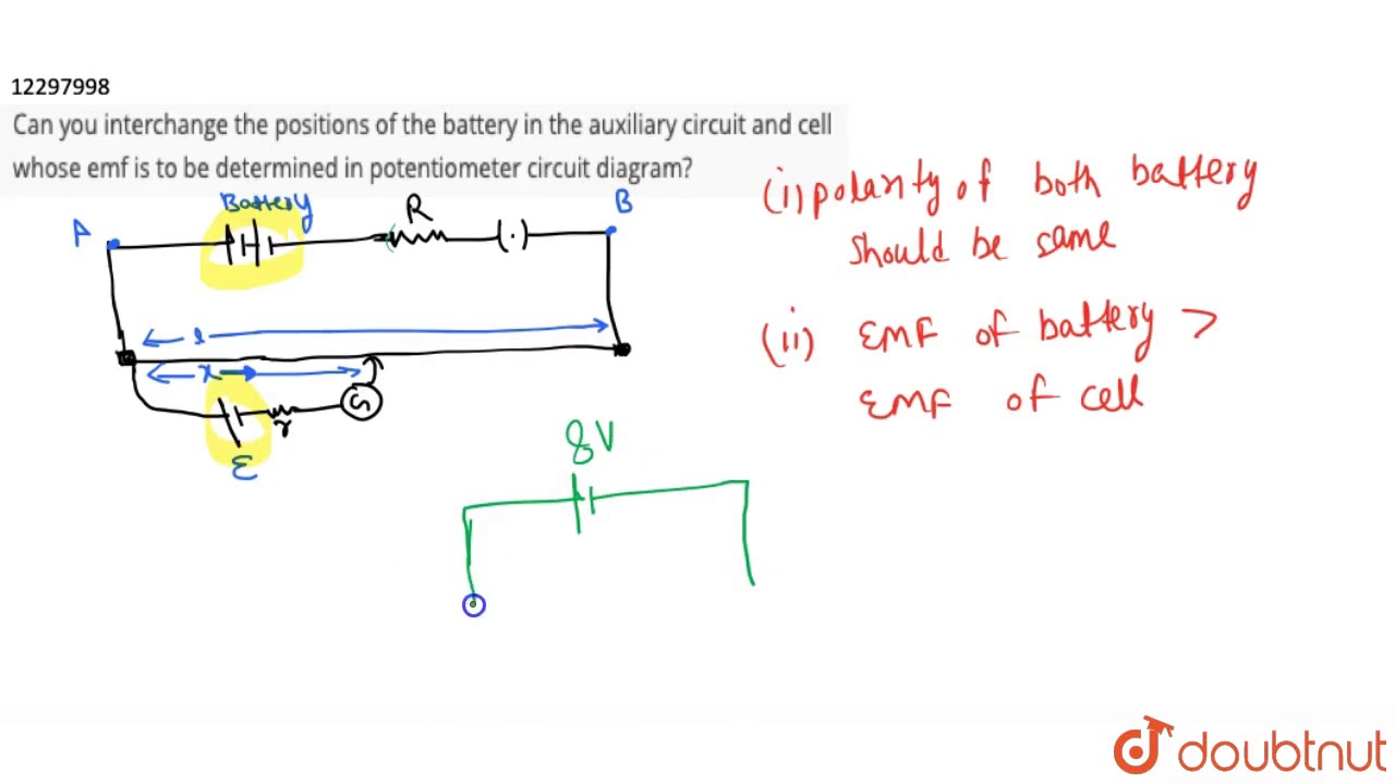 Can you interchange the positions of the battery in the auxiliary circuit and cell whose emf is to