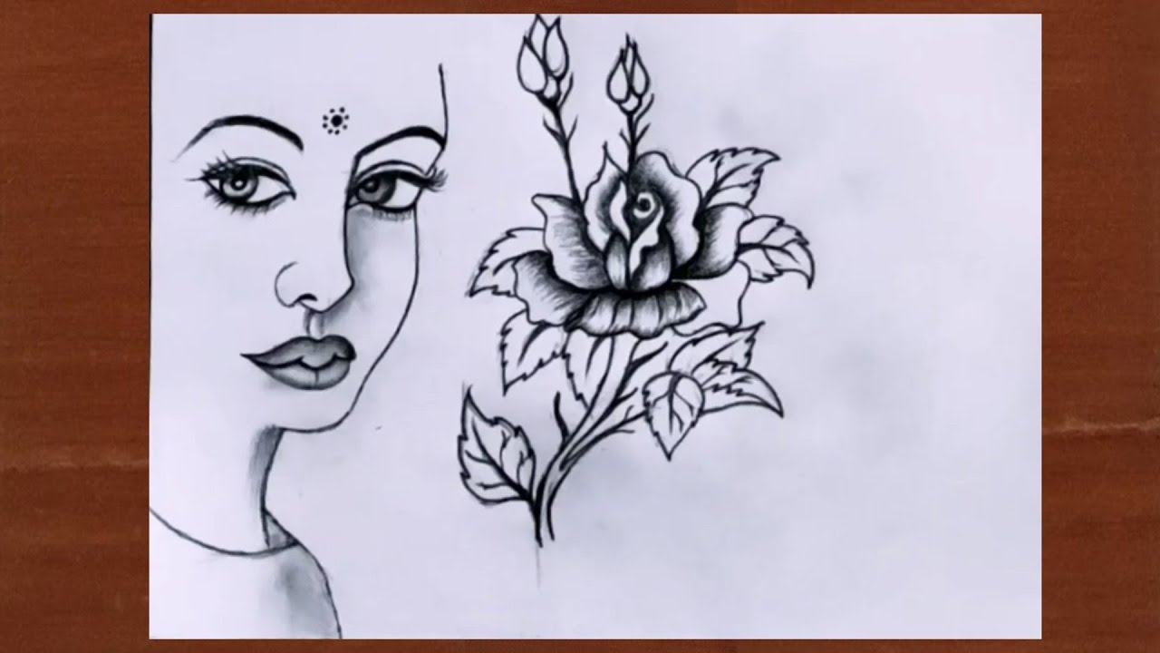 beautiful girl and rose flower drawing easy step by step girl and rose flower drawing YouTube