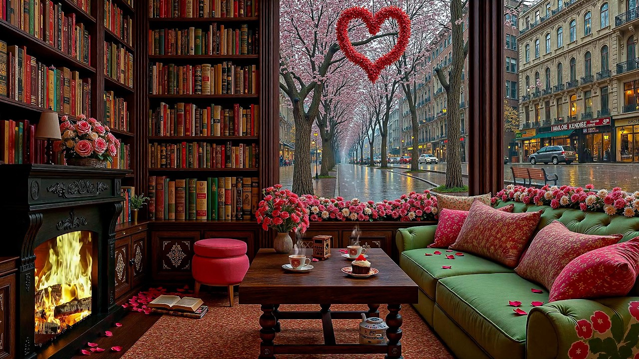 Serene Spring Ambience 🌧️ Rainy Street View & Smooth Jazz for Relaxing Morning