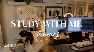 STUDY WITH ME FOR 6 HOURS | Fireplace Ambiance | 50/10 Pomodoro| Hara Studies