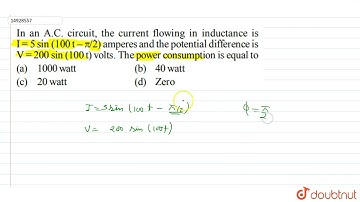 In an A.C. circuit, the current flowing in inductance is I = 5 sin (100 t – pi//2) amperes and ...
