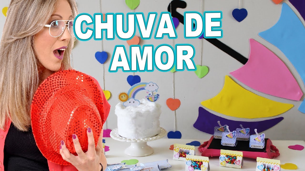 DIY FESTA CHUVA DE AMOR DECORAÇÃO COMPLETA Bolo falso, painel de parede e +