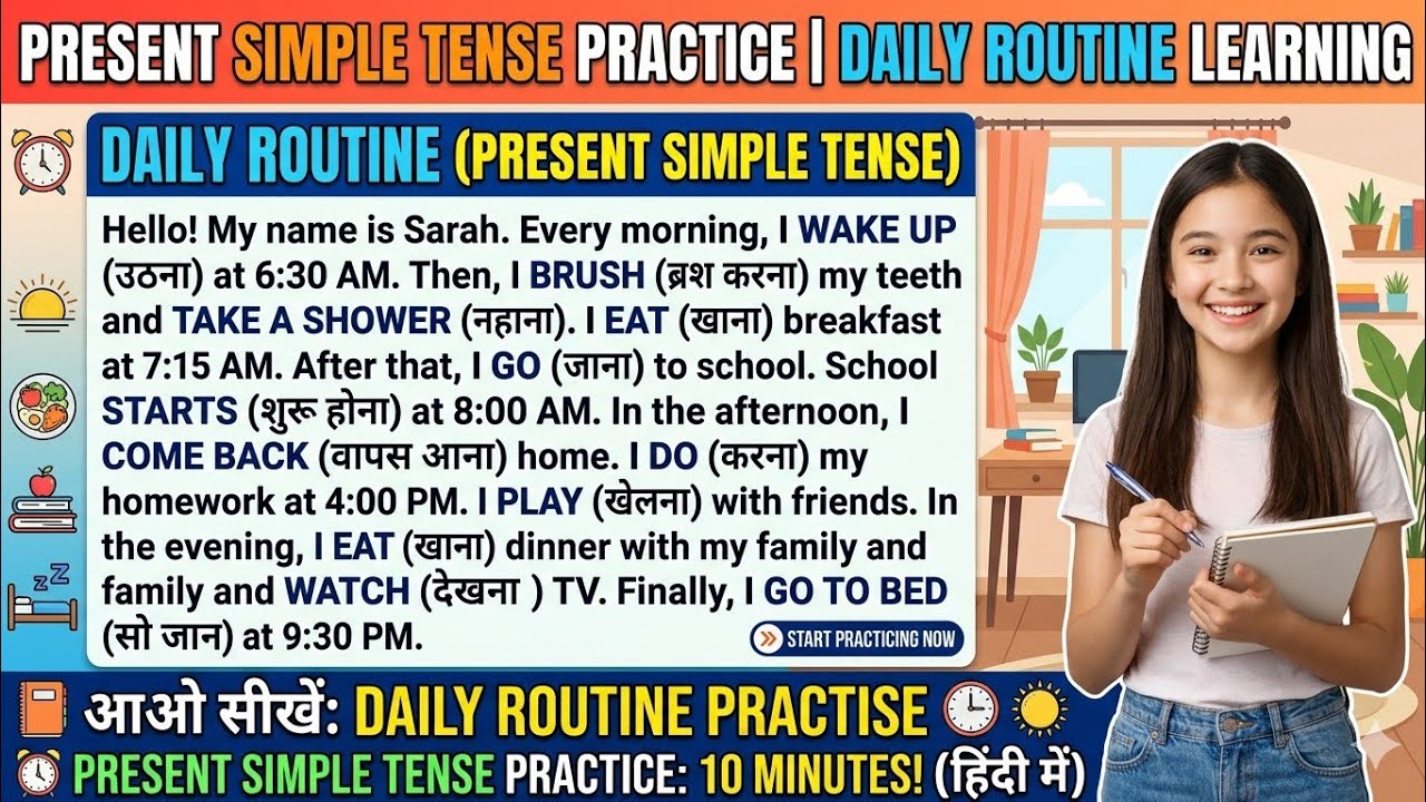 Present Simple Tense Practice | Daily Routine in English | Easy English ...