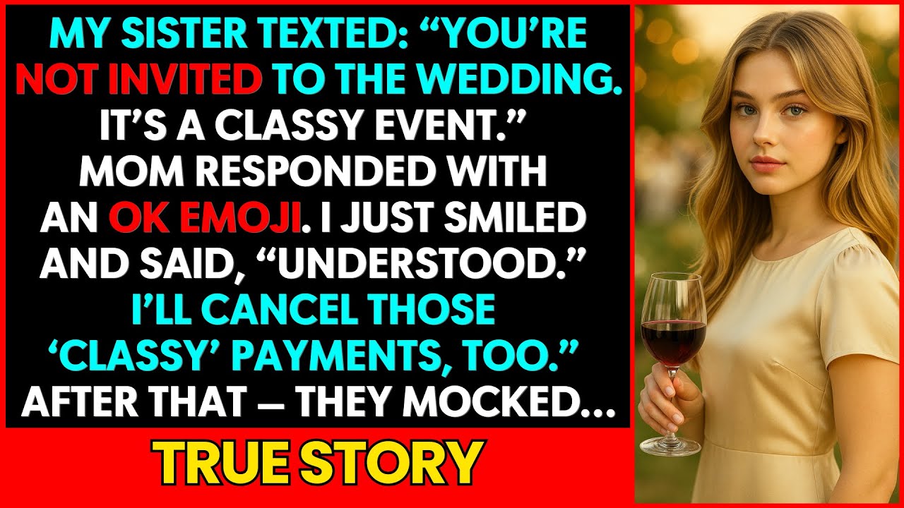 My sister texted me: “You’re not invited to the wedding. It’s a classy event,” and Mom agreed.