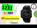 SKMEI 1231 español | Ajuste de hora, calibración de brújula y zonas horarias