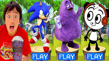 Tag with Ryan vs Grimace Shake Run vs Sonic Dash - Ryan and Sonic Try Grimace Shake World