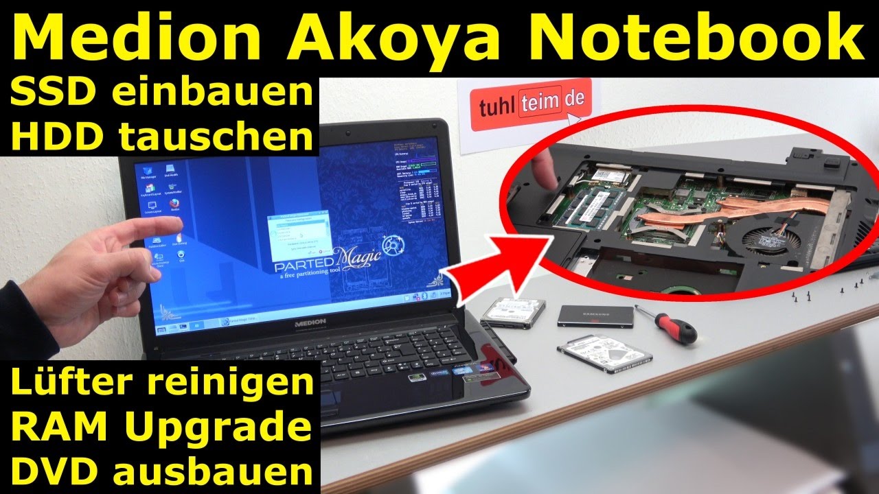  New Medion Akoya Notebook SSD HDD tauschen - Laptop RAM CMOS DVD Lüfter reinigen - [4K]