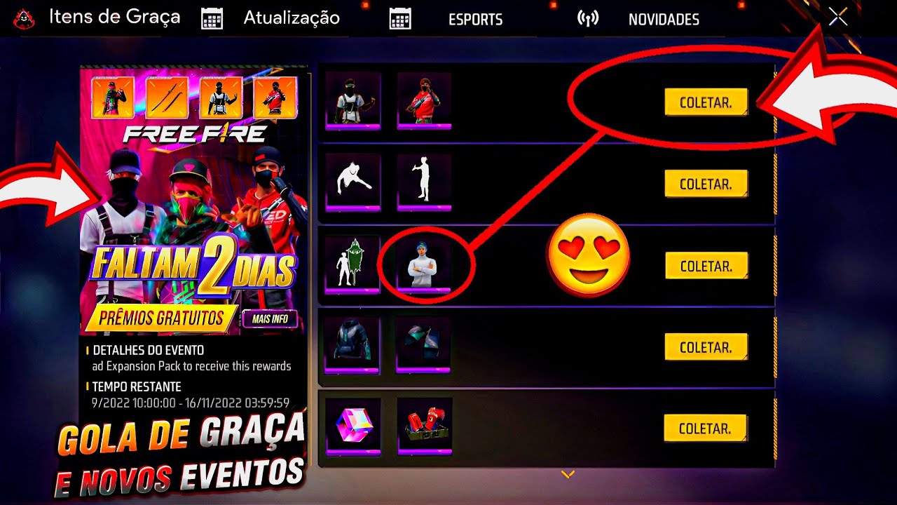 URGENTE! COMO PEGAR GOLA ALTA PRETA DE GRAÇA NO FREE FIRE! NOVO EVENTO 