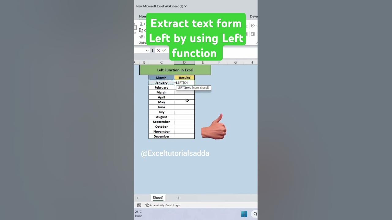 Microsoft excel left function excelshorts exceltricks trending 