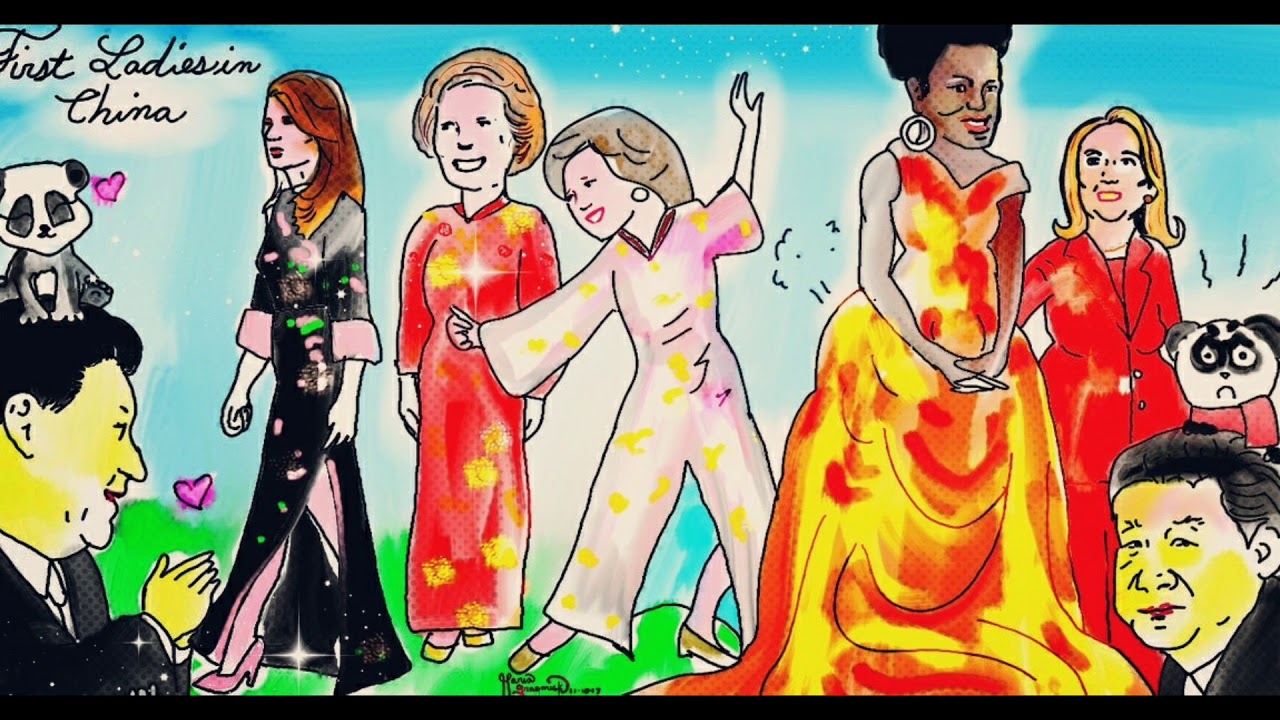 Melania Trump. China. Asia Tour
 First ladies. Political cartoon. 💘