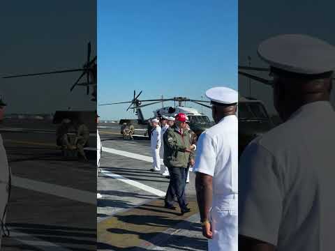 President Trump, First Lady walk through a cordon of U.S. Navy Sailors on the USSS Harry’s Truman 🇺🇸