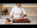 Cieslik Chef prepares salmon using our end grain board and spice holder