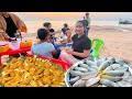 Fillet fish to make fish ball for dinner, Enjoy lifestyle at the sea, Darik like sand crab