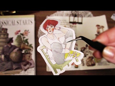 Decorating My Vintage Diary With Girls And Flowers/Vintage Journal/Vintage Style(ASMR)