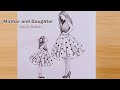 Mother's Day Drawing || How to draw Mother and daughter wearing Matching Outfits || Pencil Sketch