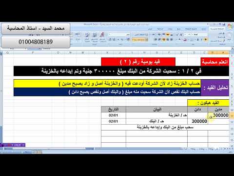 قيد يومية رقم 2 سحب مبلغ من البنك وايداعه بالخزينة محمد السيد استاذ المحاسبة محاسبة ضرائب