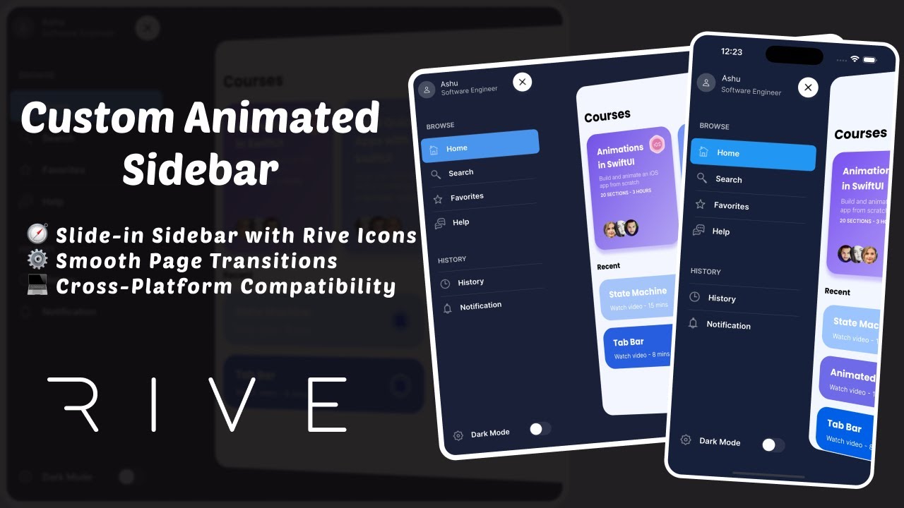 Build a Custom Animated Sidebar UI with Rive Icons | Mobile App Tutorial