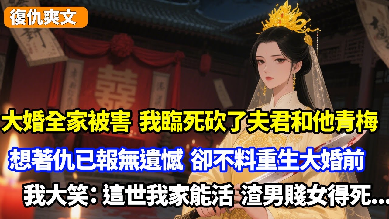 大婚日全家被害，我臨死前砍了未婚夫和他青梅！想著仇已報已無遺憾，卻不料重生大婚前，我大笑：這世我家能活，渣男賤女得死！