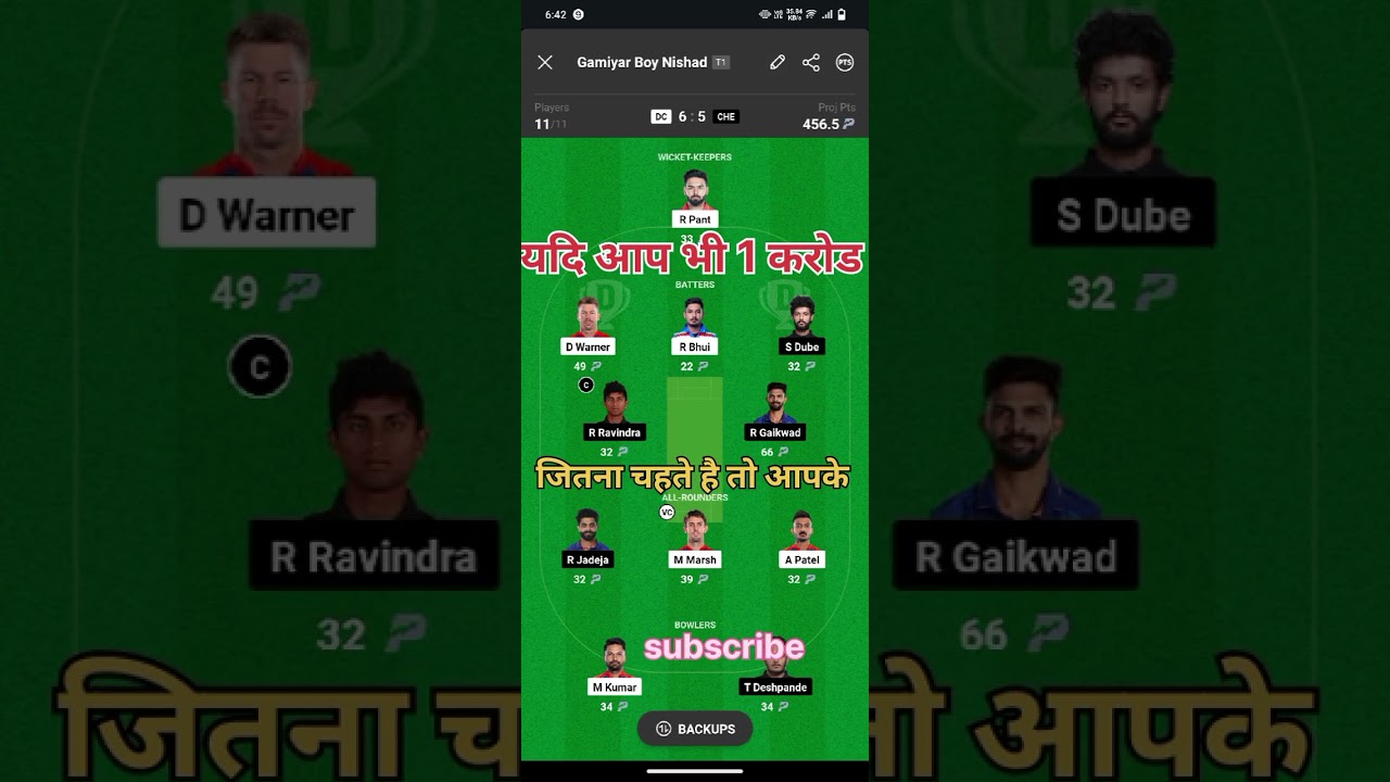 Delhi vs Chennai dream' 11team Delhi vs Chennai dream' 11 prediction 