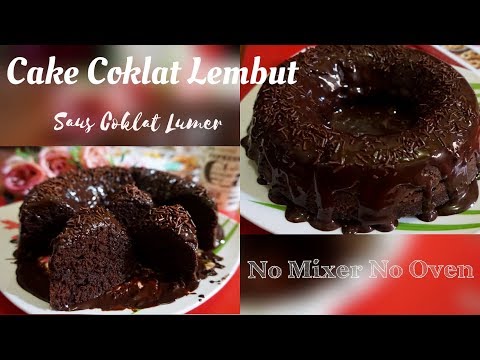 cake-coklat-lembut-dengan-saus-coklat-lumer-||-no-mixer-no-oven-||resep-kue-simpel
