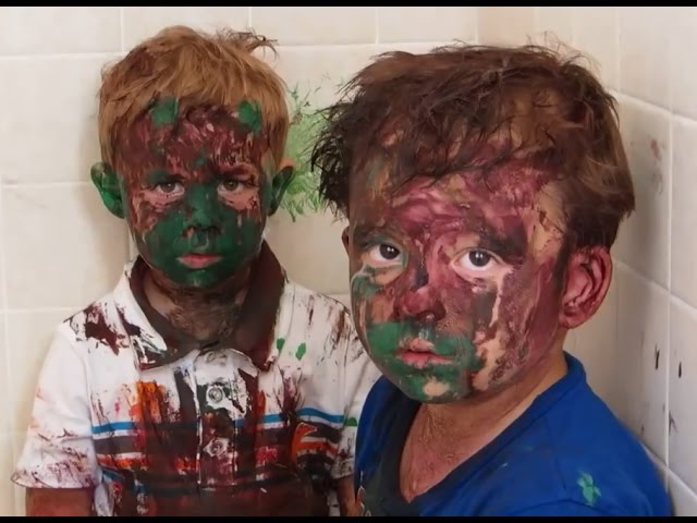 Dad catches kids absolutely covered in paint...