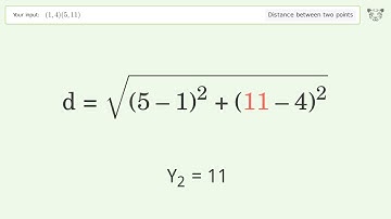 Find the distance between two points p1 (1,4) and p2 (5,11): Step-by-Step Video Solution