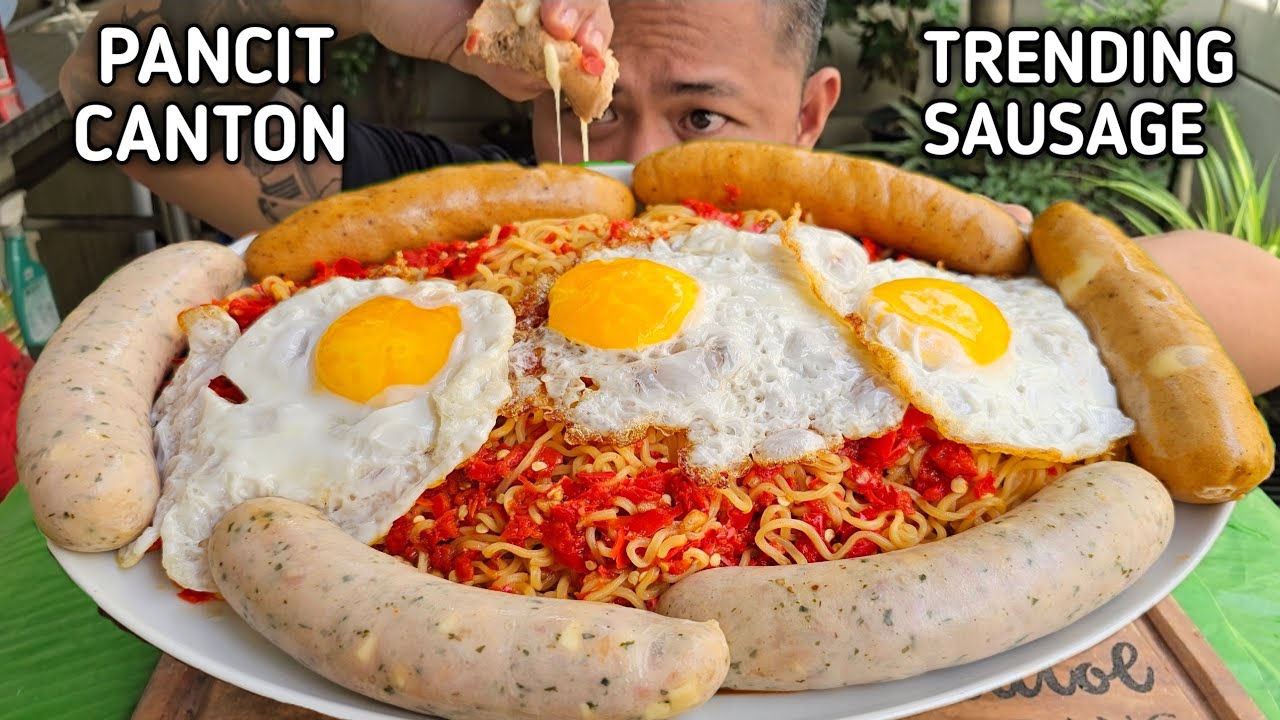 SUPER SPICY PANCIT CANTON | TRENDING SAUSAGE | MUKBANG PHILIPPINES