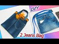 2 DIY Most Fastest Design Tote Bag And Crossbody Bag From Old Jeans - Recycled Jeans Craft Ideas