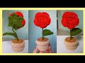 Very Easy Crochet Mini Rose In A Pot DIY Craft Subtitle