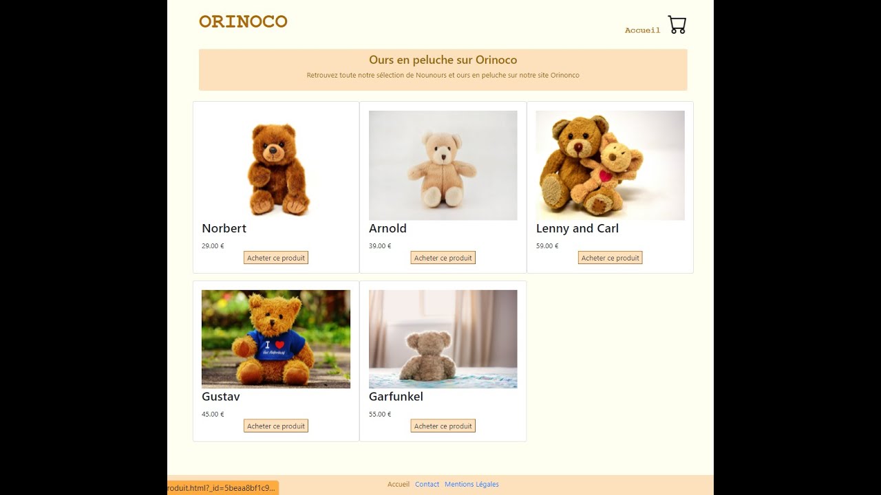 Simulation site e-commerce vente de teddies