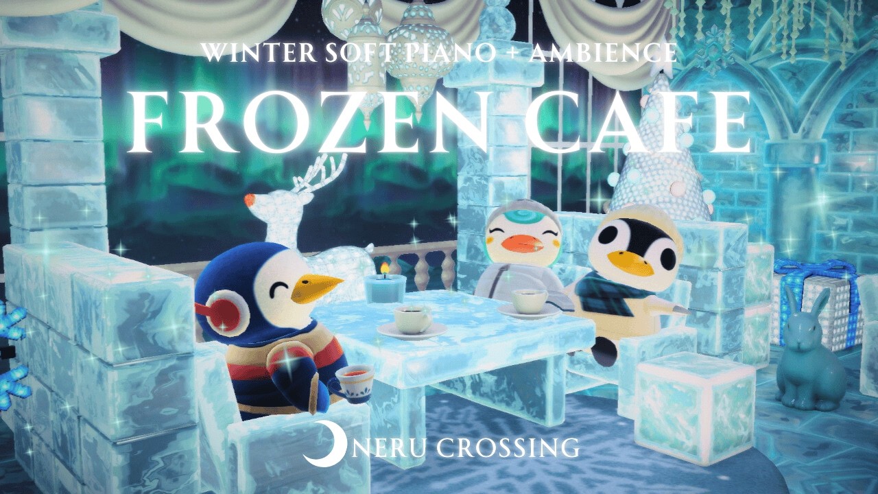 【あつ森BGM】Winter Cafe Lofi❄️幻想的な光と氷のカフェでペンギンとリラックス｜やさしいピアノ＋環境音｜途中広告なし｜2時間｜作業用BGM【ACNH】
