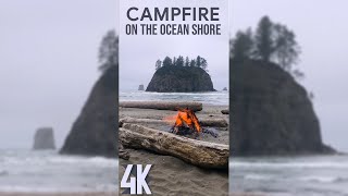 2HRS Comforting Campfire on the Shore for Vertical Displays - 4K Stormy Ocean & Crackling Logs Sound